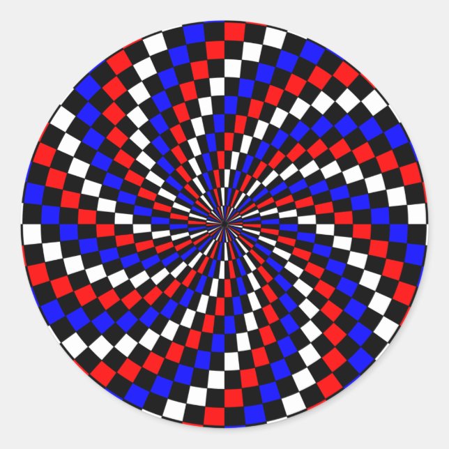 Red White Blue Schachbrett Spiral von Kenneth Yonc Runder Aufkleber (Vorderseite)