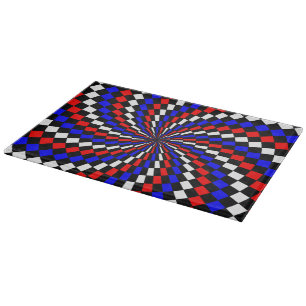 Red White Blue Schachbrett Spiral von Kenneth Yonc Schneidebrett