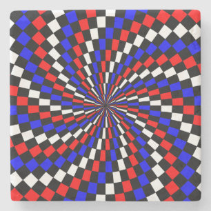 Red White Blue Schachbrett Spiral von Kenneth Yonc Steinuntersetzer