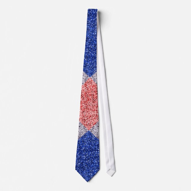 Red White Blue Sequin Effect Patriotic Necktie Krawatte (Vorderseite)