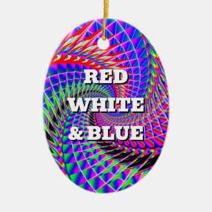 RED WHITE & BLUE ( Sie können die Wörter ändern) Keramik Ornament