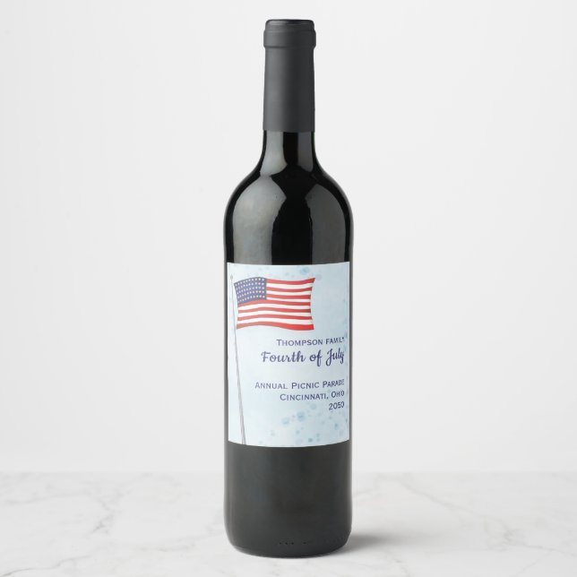 Red White Blue Simple American Flag Weinetikett (Vorderseite)