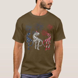 Red White Blue Skeleton Dinosaur Feuerwerk 4. J T-Shirt
