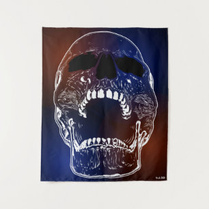 Red White Blue Skull - Menschlicher Schädel Wandteppich