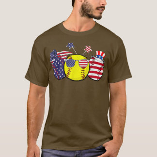 Red White Blue Softball Lover Patriotic 4. Juli T-Shirt