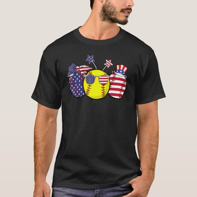 Red White Blue Softball Patriotic 4. Juli T-Shirt (Vorderseite)