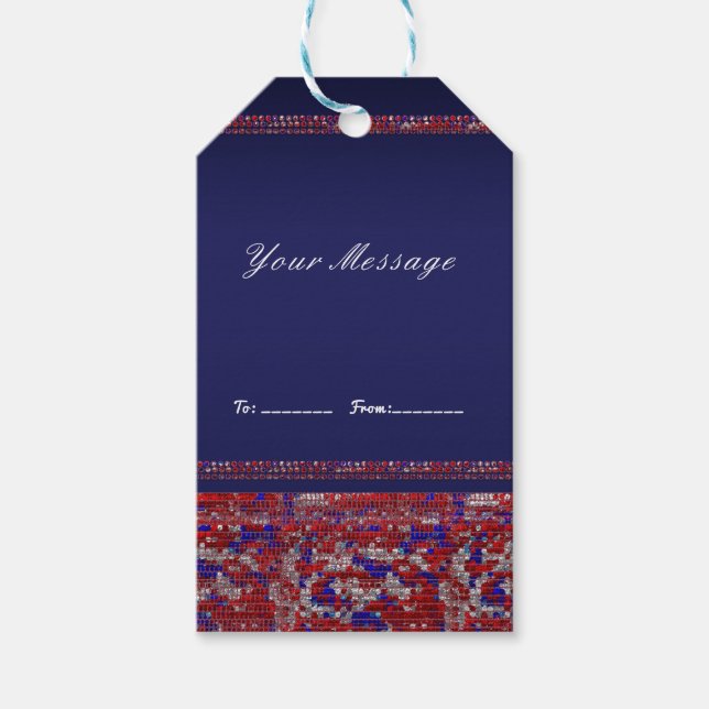 Red White & Blue Sparkle Sequins 4. Juli Party Geschenkanhänger (Vorderseite)