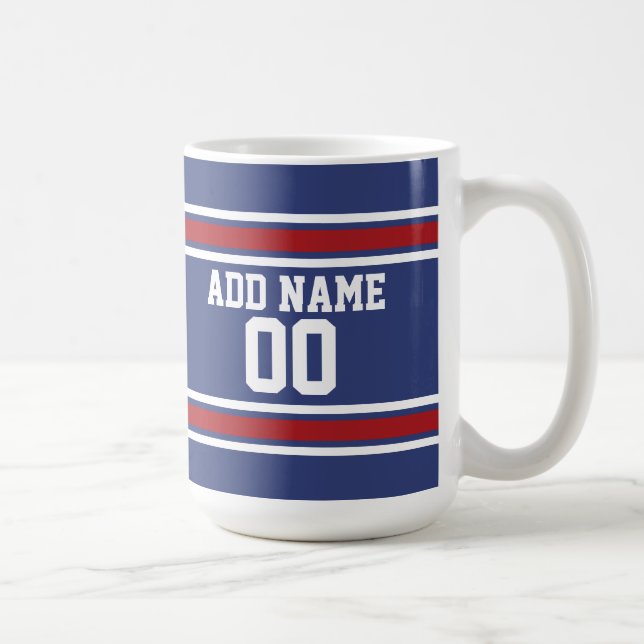 Red White Blue Sports Jersey Individuelle Name Num Kaffeetasse (Rechts)