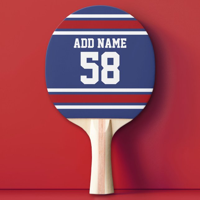 Red White Blue Sports Jersey Individuelle Name Num Tischtennis Schläger (Custom Ping Pong Paddle - Team or College colors Sports Jersey)