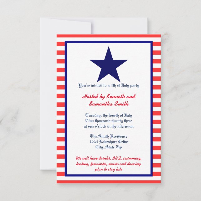 Red White & Blue Star - 3x5 Party Einladung (Vorderseite)