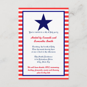 Red White & Blue Star - 3x5 Party Einladung