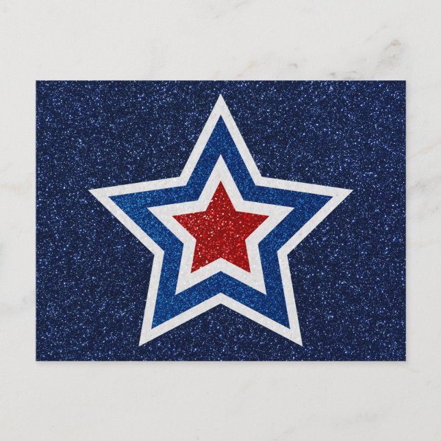 Red, White & Blue Star 4. Juli Glitzer Postkarte (Vorderseite)
