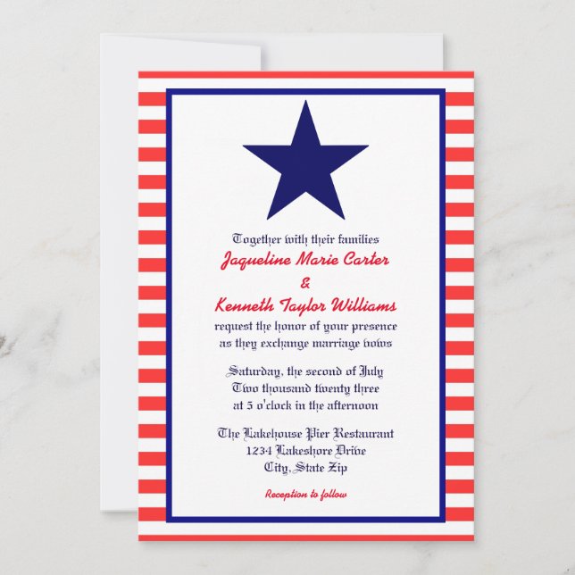 Red White & Blue Star - Einladung zu Hochzeiten (Vorderseite)