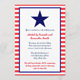 Red White & Blue Star - Party Einladung