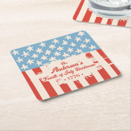 Red White & Blue Star & Stripe Familienname Barbec Rechteckiger Pappuntersetzer