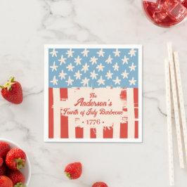 Red White & Blue Star & Stripe Familienname Barbec Serviette