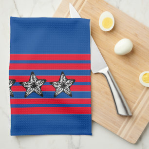 Red White Blue Starfish n Stripes Patriotic Geschirrtuch