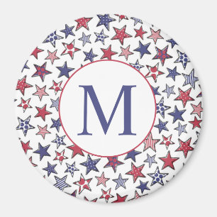 Red White Blue Stars America Patriotic Monogram Magnet