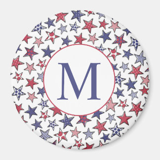 Red White Blue Stars America Patriotic Monogram Magnet