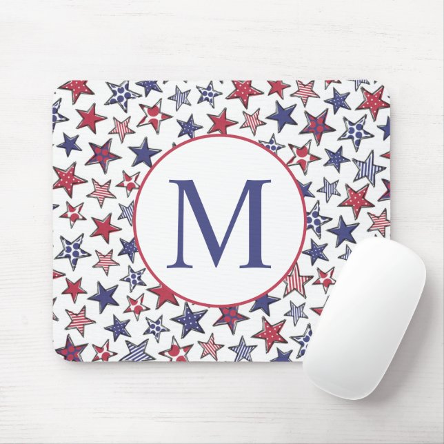 Red White Blue Stars America Patriotic Monogram Mousepad (Mit Mouse)