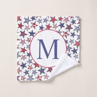 Red White Blue Stars America Patriotic Monogram  Waschlappen
