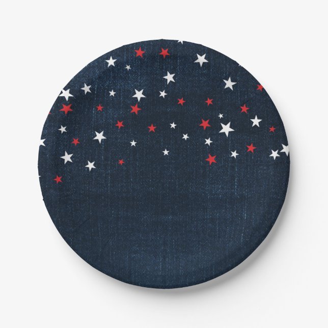 Red White & Blue Stars Denim Custom Party Pappteller (Vorderseite)