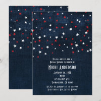 Red White & Blue Stars Denim Party Einladungen