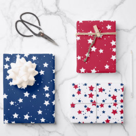 Red White Blue Stars Muster USA Unabhängigkeitstag Geschenkpapier Set