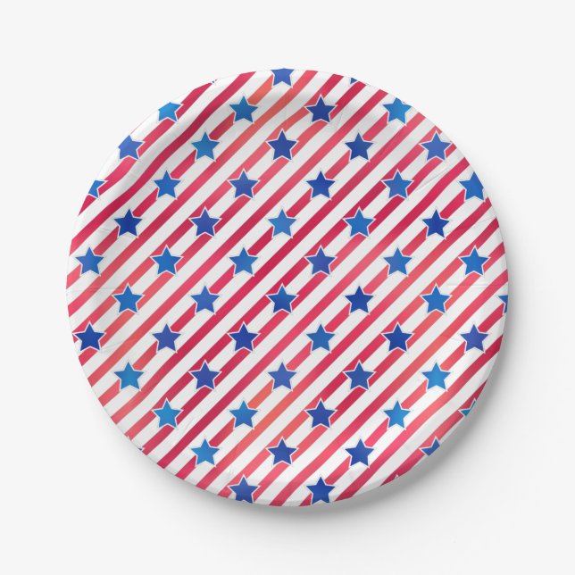 Red White Blue Stars Streifen USA Flag Pappteller (Vorderseite)