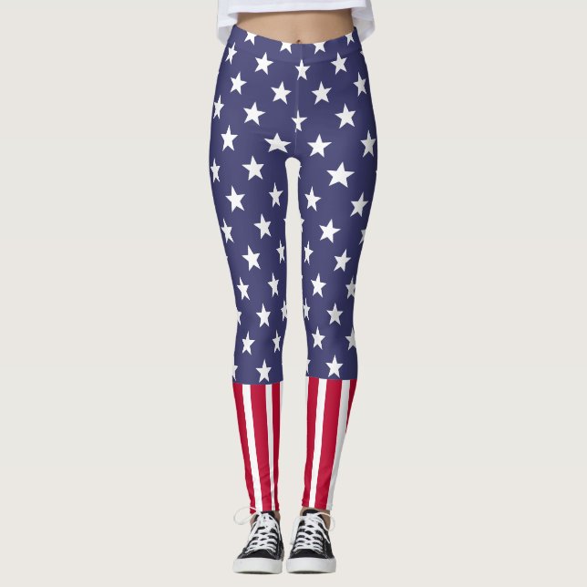 Red White Blue Stars Streifen USA Flagge cooler Sp Leggings (Vorderseite)