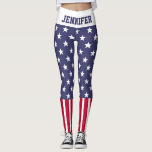 Red White Blue Stars Streifen USA Flagge Ihr Name Leggings