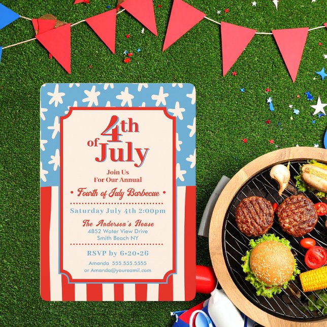 Red White & Blue Stars & Stripes Family Barbecue Einladung (Von Creator hochgeladen)