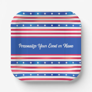 Red White Blue Stars Stripes USA Patriotic Pappteller