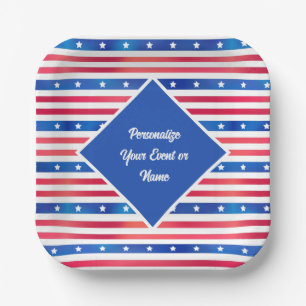 Red White Blue Stars Stripes USA Patriotic Pappteller