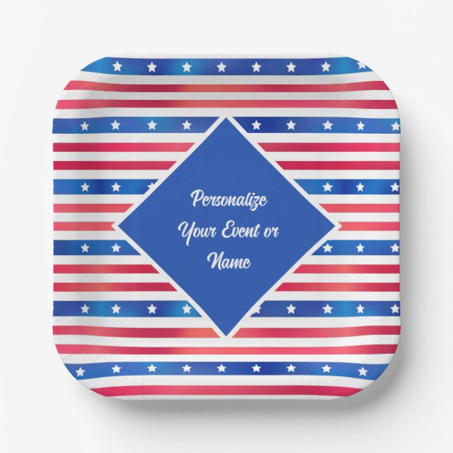 Red White Blue Stars Stripes USA Patriotic Pappteller (Vorderseite)