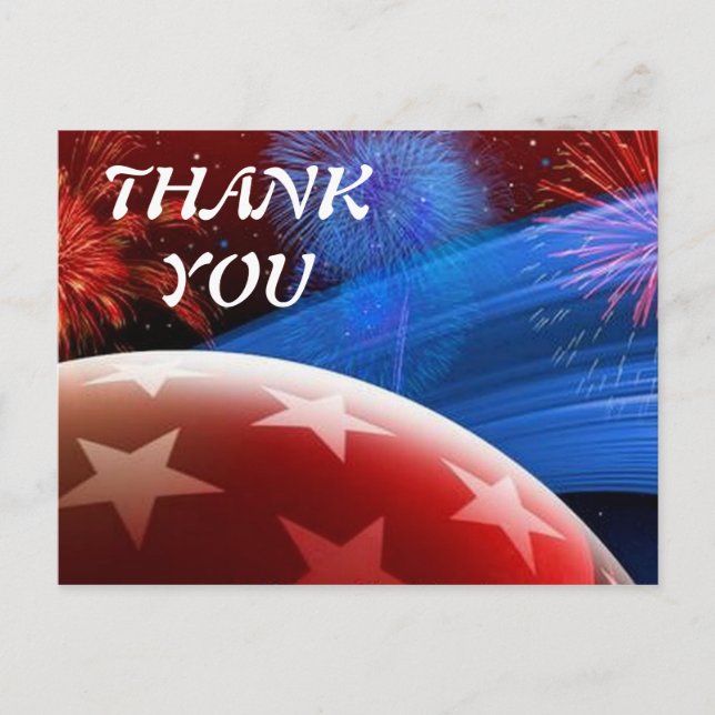 Red White Blue Stars und Fireworks dank Postcard Postkarte (Vorderseite)
