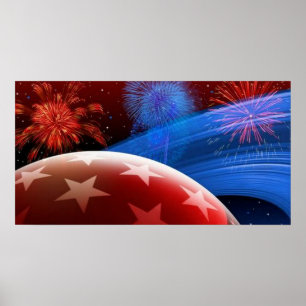 Red White Blue Stars und Fireworks Poster