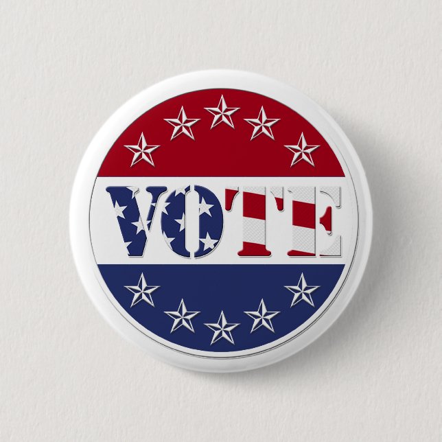 Red White & Blue STIMME mit US Flag & Stars - rund Button (Vorderseite)
