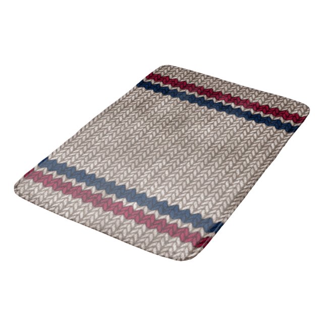 Red White Blue Strick Look Stripe Muster Badematte (Schrägansicht)