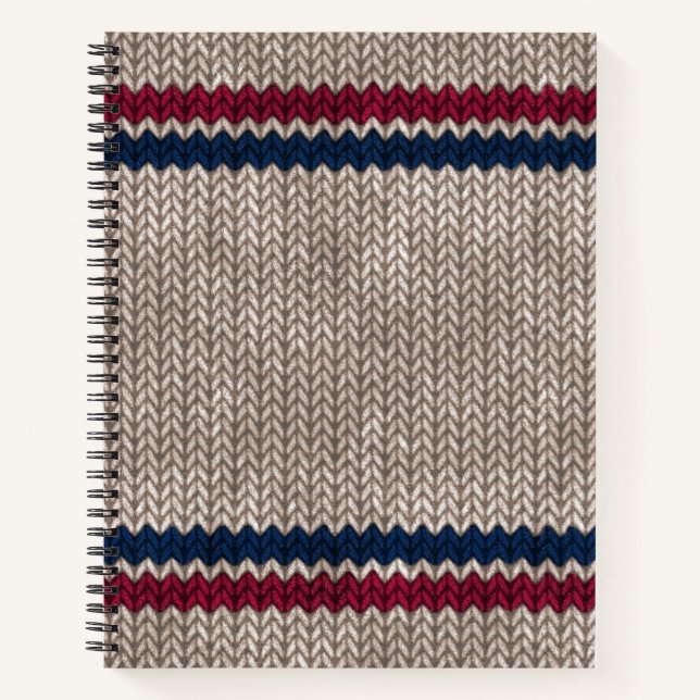 Red White Blue Strick Look Stripe Muster Notizbuch (Vorderseite)