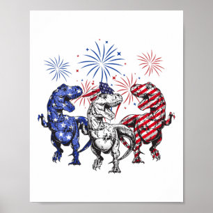Red White Blue T Rex Dinosaur Feuerwerk 4. Juli Poster