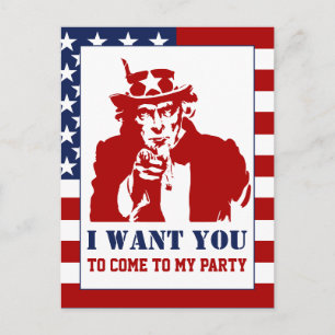 Red White Blue Uncle Sam 4. Juli Party Einladungspostkarte
