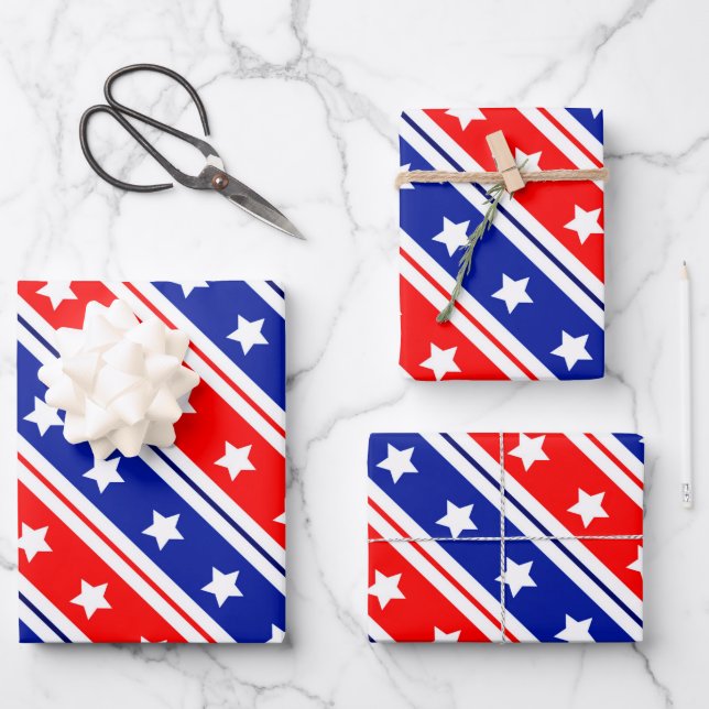 Red White Blue US Flagge Geschenkpapier Set (Vorderseite)