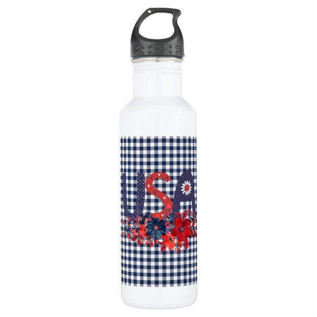Red White & Blue USA Patriotic Bouquet Edelstahlflasche (Vorderseite)