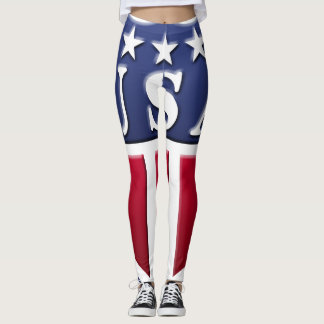 Red, White Blue USA Shield with Stars Leggings