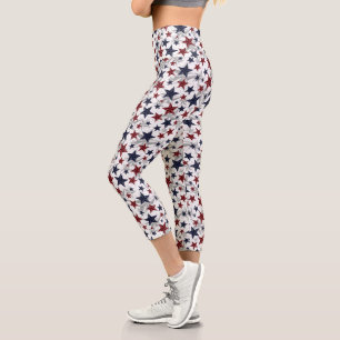 Red White Blue USA Star Spangtern Muster Capri Leggings