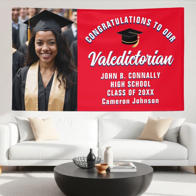 Red White Blue Valedictorian Graduation Party Banner (Von Creator hochgeladen)