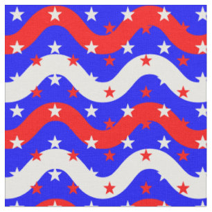Red White Blue Wain Lines with Stars Stoff