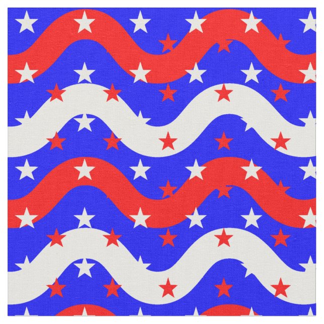 Red White Blue Wain Lines with Stars Stoff (Nahaufnahme)