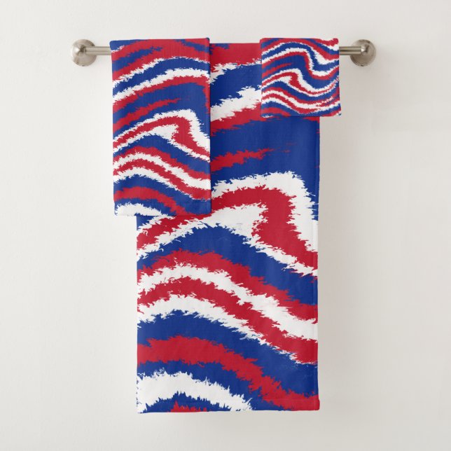 Red White Blue Wave Sport Team Farben Badhandtuch Set (Insitu)